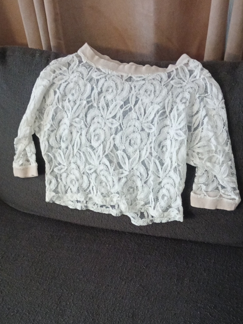 Kenar White Lace Overlay Top with Cream Trim